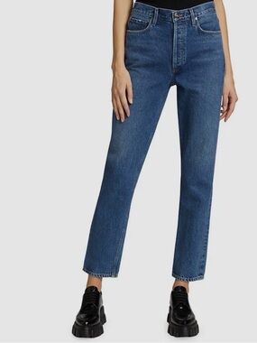 Goldsign High-Rise Dark Wash Straight Leg Jeans: 24